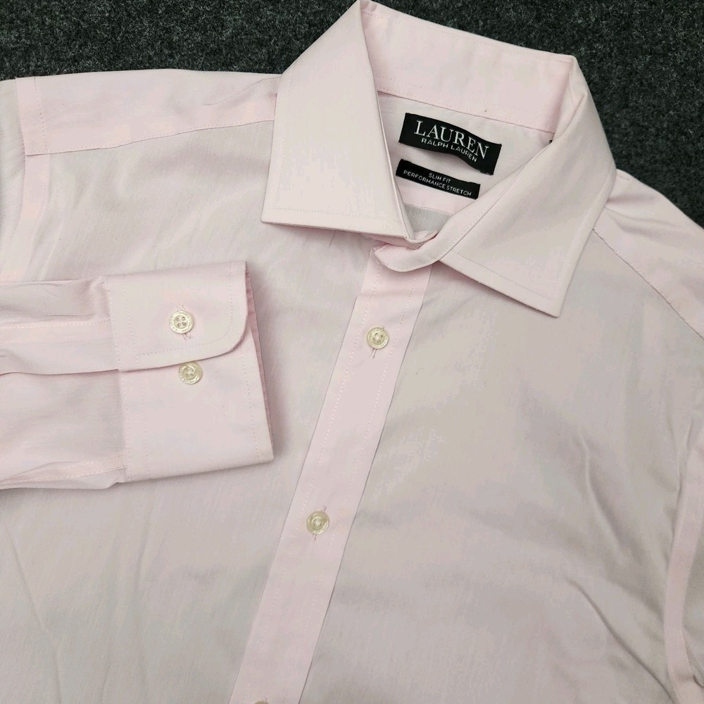 Lauren Ralph Lauren Mens 14.5 Pink Button Up Shirt Slim Fit Performance Stretch